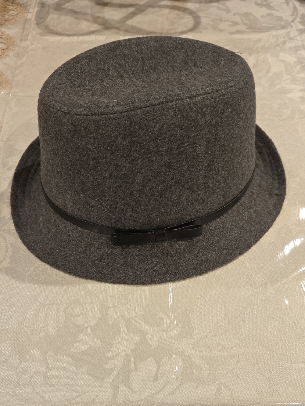 Gray Wool Felt Fedora with Black Trim